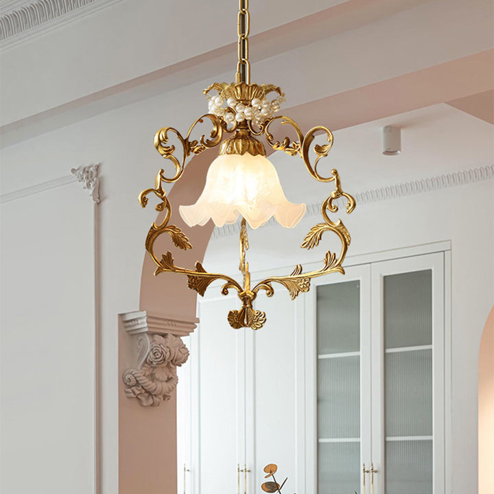 Pantalla de lámpara de vidrio con perlas de latón completo de la mañana tradicional francesa 1 - Luz colgante para sala de estar 