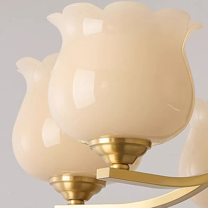 Traditionelle japanische Kuppel Ast Gebogener Stab Blume Oval Kupfer Walnuss Glas Lampenschirm 3/6 - Licht Kronleuchter für Wohnzimmer 