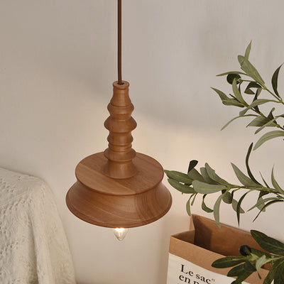 Traditional Japanese Dome Rubber Wood Lampshade Hardware 1 - Light Pendant Light For Dining Room