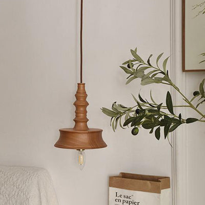 Traditional Japanese Dome Rubber Wood Lampshade Hardware 1 - Light Pendant Light For Dining Room