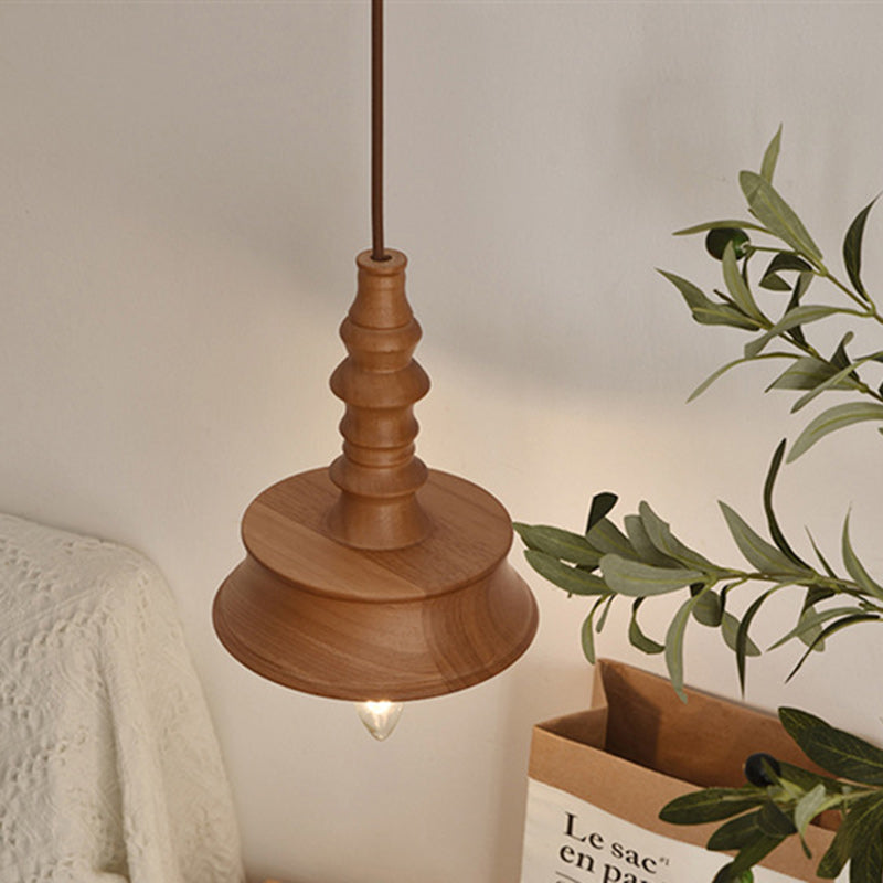 Traditional Japanese Dome Rubber Wood Lampshade Hardware 1 - Light Pendant Light For Dining Room