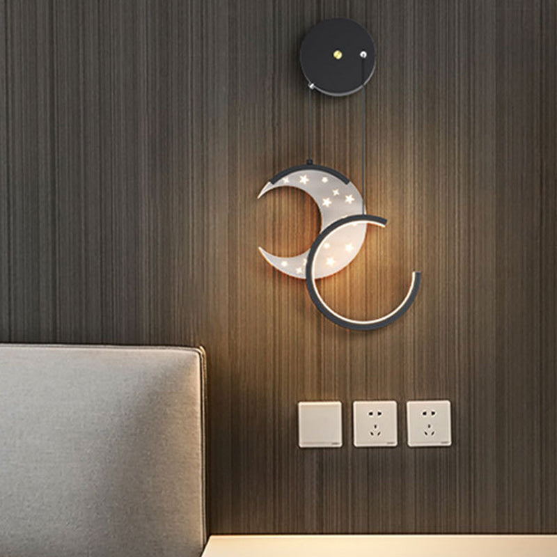 Zeitgenössische nordische Astronaut Mond Sterne Muster Acryl Eisen LED Wandleuchte für Wohnzimmer 