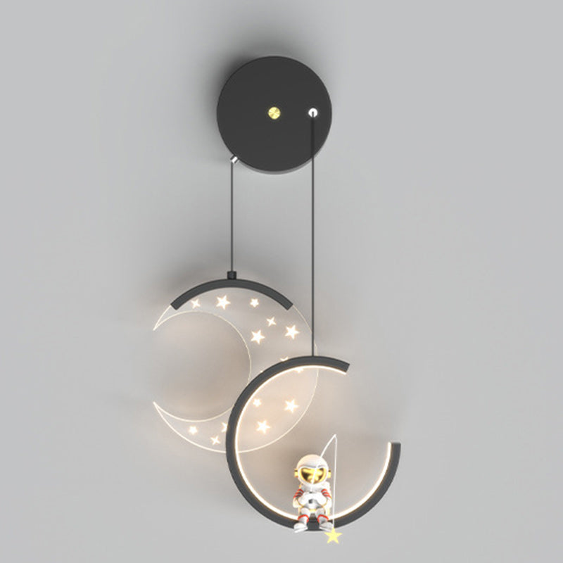 Zeitgenössische nordische Astronaut Mond Sterne Muster Acryl Eisen LED Wandleuchte für Wohnzimmer 