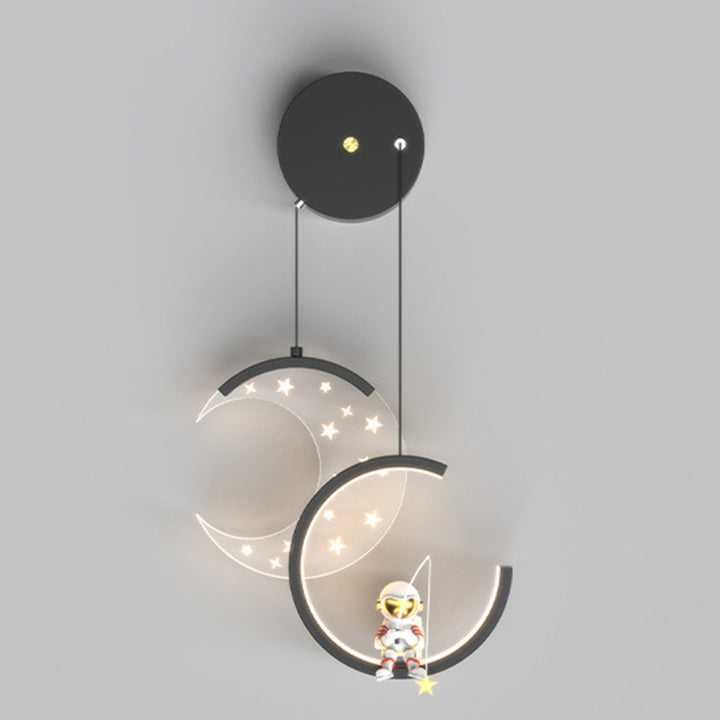 Zeitgenössische nordische Astronaut Mond Sterne Muster Acryl Eisen LED Wandleuchte für Wohnzimmer 