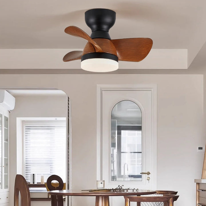 Zeitgenössischer Retro-Deckenventilator mit drei Flügeln aus ABS, Eisen und Acryl mit LED-Abhängung für das Esszimmer 