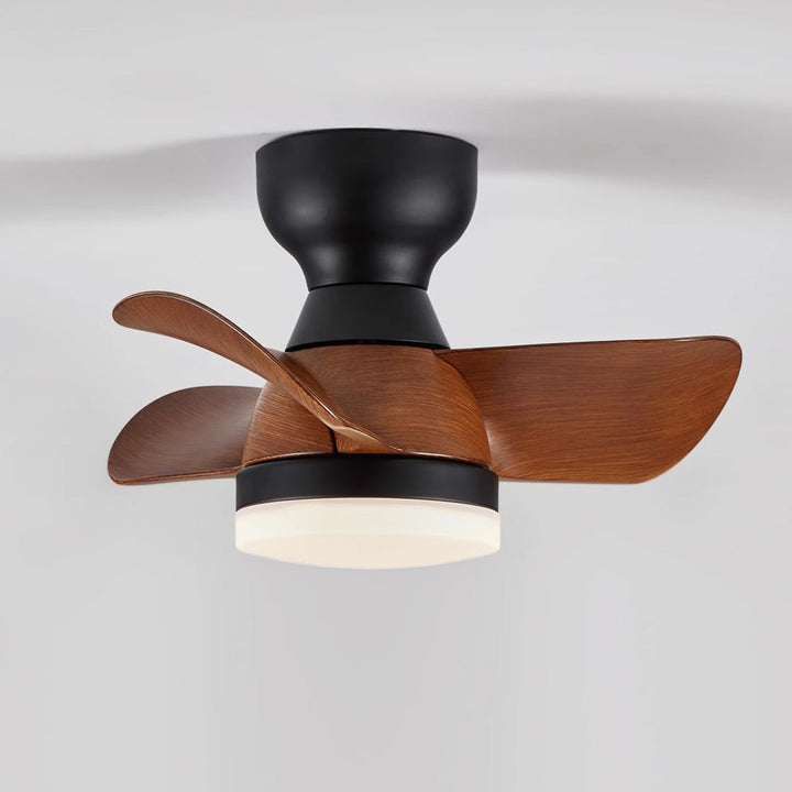 Zeitgenössischer Retro-Deckenventilator mit drei Flügeln aus ABS, Eisen und Acryl mit LED-Abhängung für das Esszimmer 