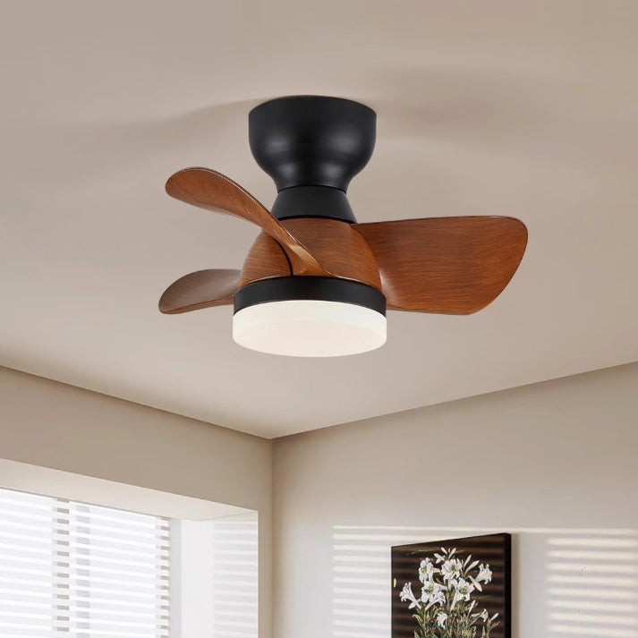 Zeitgenössischer Retro-Deckenventilator mit drei Flügeln aus ABS, Eisen und Acryl mit LED-Abhängung für das Esszimmer 