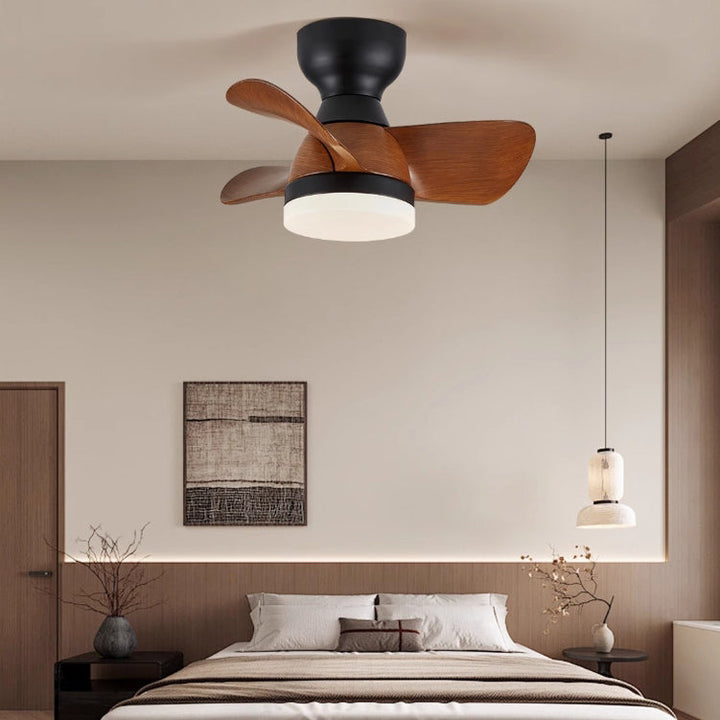 Zeitgenössischer Retro-Deckenventilator mit drei Flügeln aus ABS, Eisen und Acryl mit LED-Abhängung für das Esszimmer 