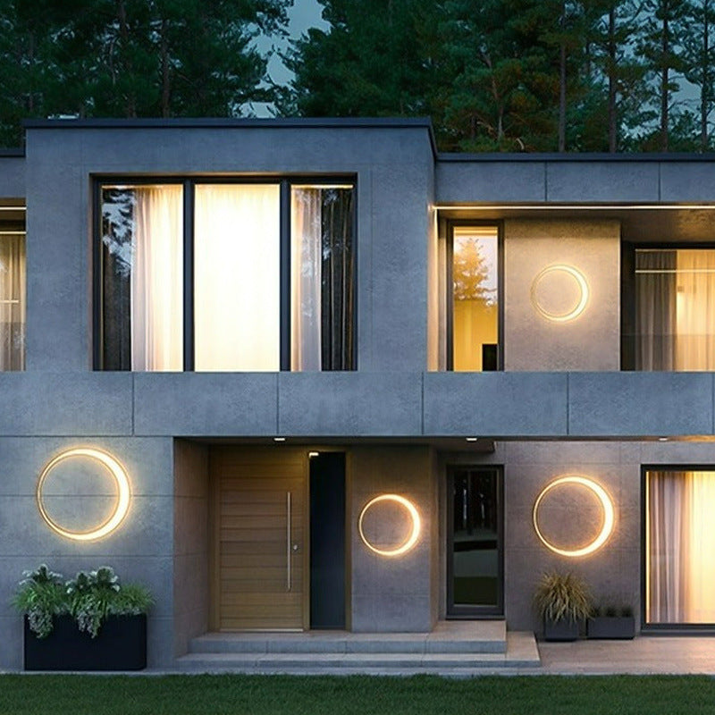 Lámpara de Aplique de Pared LED de PC de Acero Inoxidable Impermeable Redonda de Luna de Simplicidad Moderna para Patio Exterior 