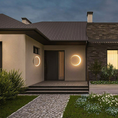 Lámpara de Aplique de Pared LED de PC de Acero Inoxidable Impermeable Redonda de Luna de Simplicidad Moderna para Patio Exterior 