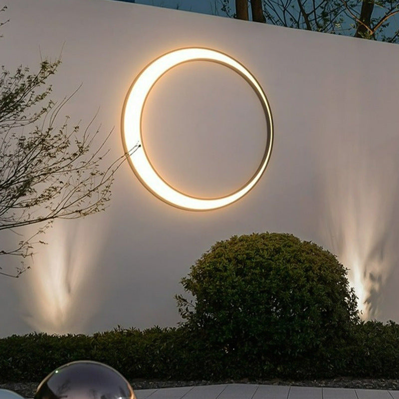 Lámpara de Aplique de Pared LED de PC de Acero Inoxidable Impermeable Redonda de Luna de Simplicidad Moderna para Patio Exterior 