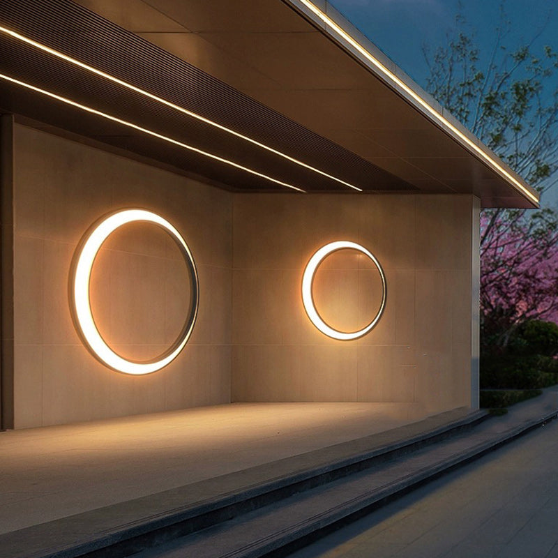 Lámpara de Aplique de Pared LED de PC de Acero Inoxidable Impermeable Redonda de Luna de Simplicidad Moderna para Patio Exterior 