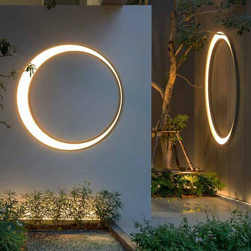 Lámpara de Aplique de Pared LED de PC de Acero Inoxidable Impermeable Redonda de Luna de Simplicidad Moderna para Patio Exterior 