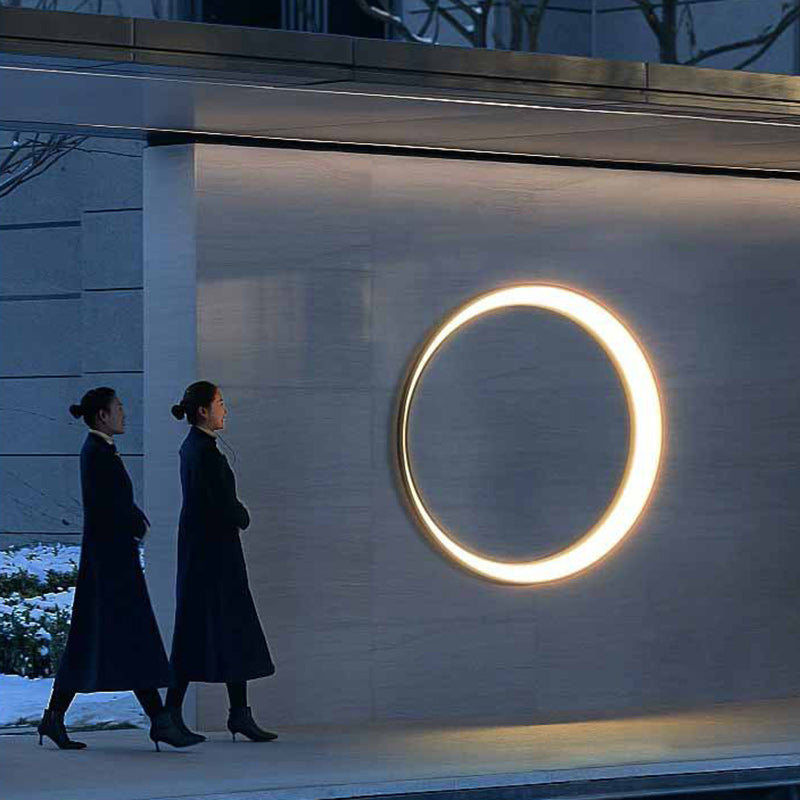 Lámpara de Aplique de Pared LED de PC de Acero Inoxidable Impermeable Redonda de Luna de Simplicidad Moderna para Patio Exterior 