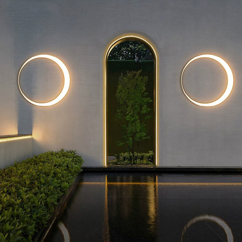 Lámpara de Aplique de Pared LED de PC de Acero Inoxidable Impermeable Redonda de Luna de Simplicidad Moderna para Patio Exterior 