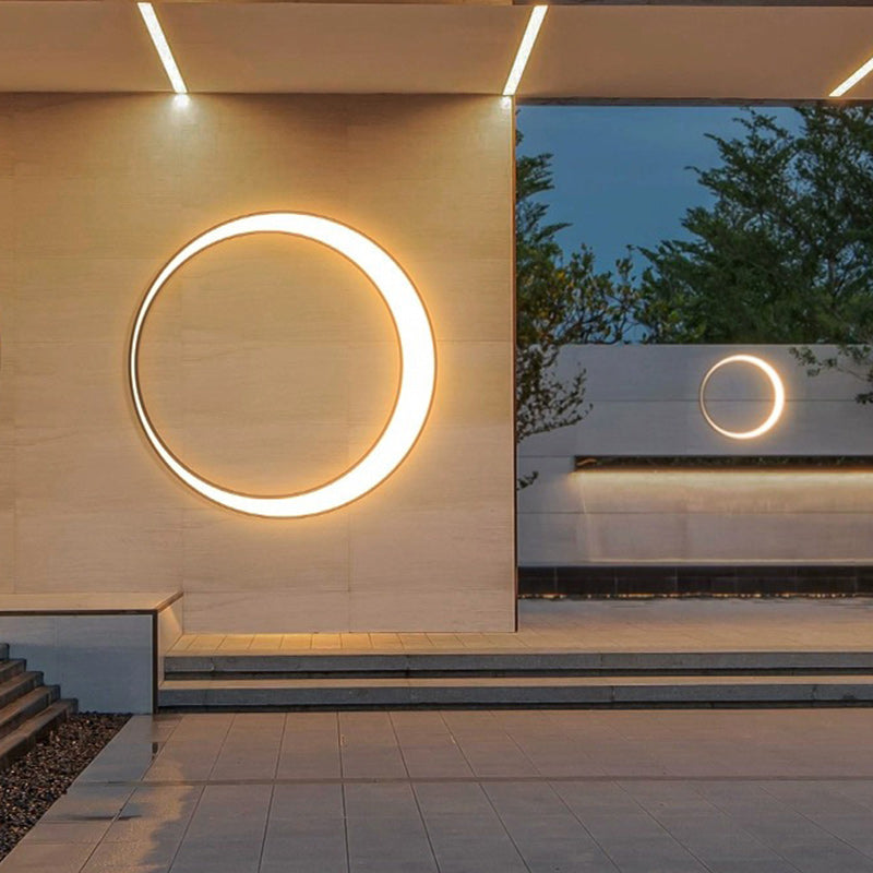 Lámpara de Aplique de Pared LED de PC de Acero Inoxidable Impermeable Redonda de Luna de Simplicidad Moderna para Patio Exterior 