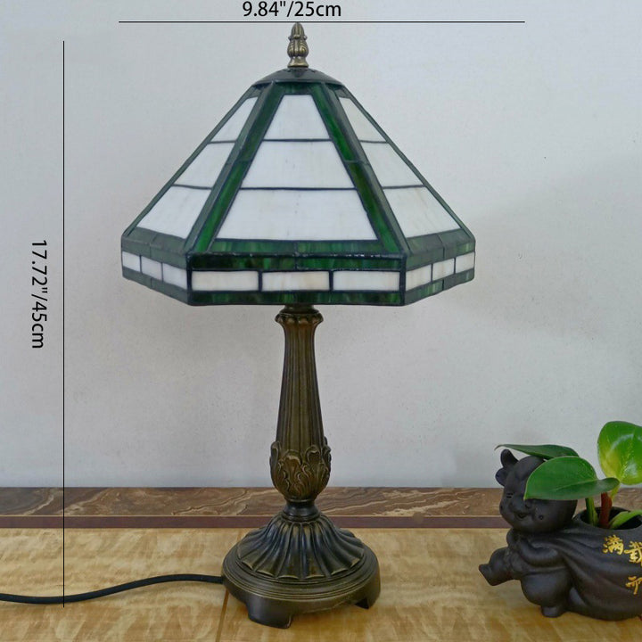 Lampe de table à 1 lumière avec abat-jour conique en verre à grille et base en résine vintage traditionnelle pour salon 