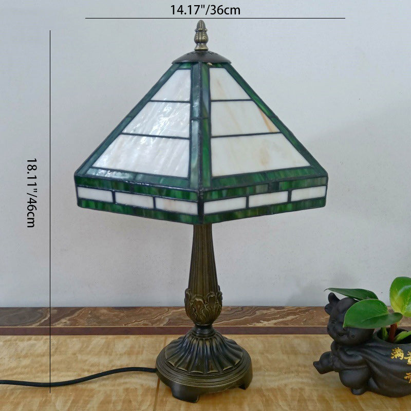 Lampe de table à 1 lumière avec abat-jour conique en verre à grille et base en résine vintage traditionnelle pour salon 