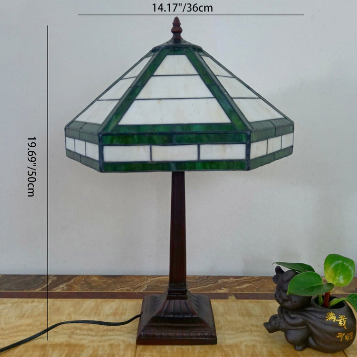 Lampe de table à 1 lumière avec abat-jour conique en verre à grille et base en résine vintage traditionnelle pour salon 