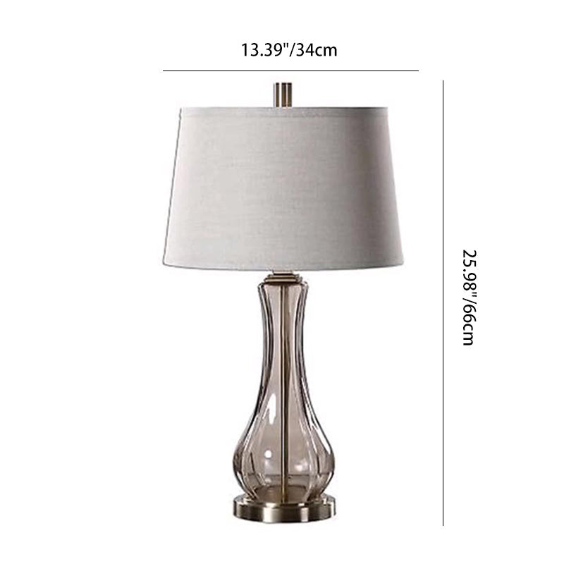 Contemporary Scandinavian Glass Base Fabric Lampshade 1 - Light Table Lamp For Living Room