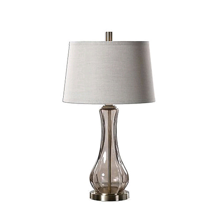 Zeitgenössische skandinavische Glasfuß-Stofflampenschirm 1 - Licht Tischlampe für Wohnzimmer 
