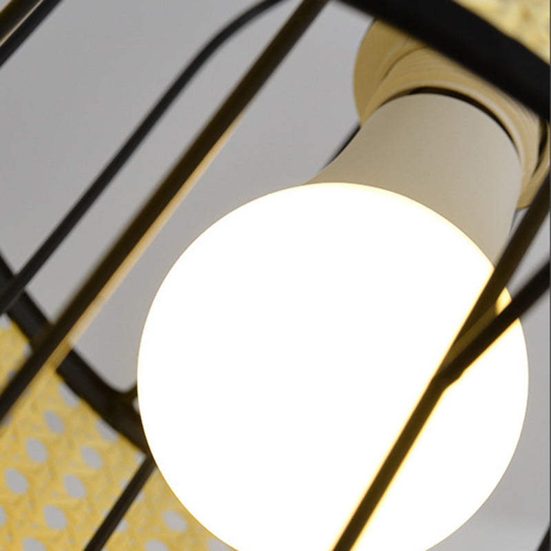 Zeitgenössische Boho Zylinder Kunststoff Rattan Weben Eisen 1 - Licht Pendelleuchte für Wohnzimmer 