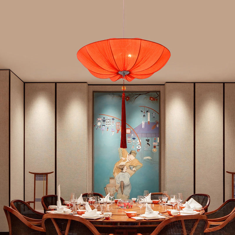 Traditional Chinese Lotus Petal Shape Fabric Iron 1/3-Light Chandeliers For Dining Room