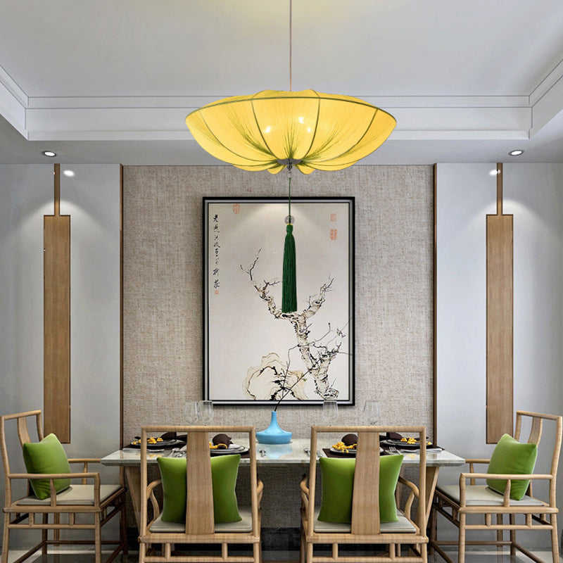 Traditional Chinese Lotus Petal Shape Fabric Iron 1/3-Light Chandeliers For Dining Room