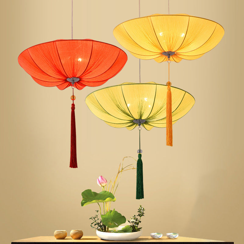 Traditional Chinese Lotus Petal Shape Fabric Iron 1/3-Light Chandeliers For Dining Room