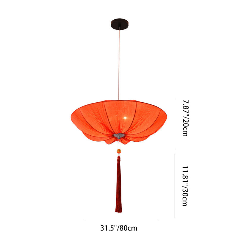 Traditional Chinese Lotus Petal Shape Fabric Iron 1/3-Light Chandeliers For Dining Room