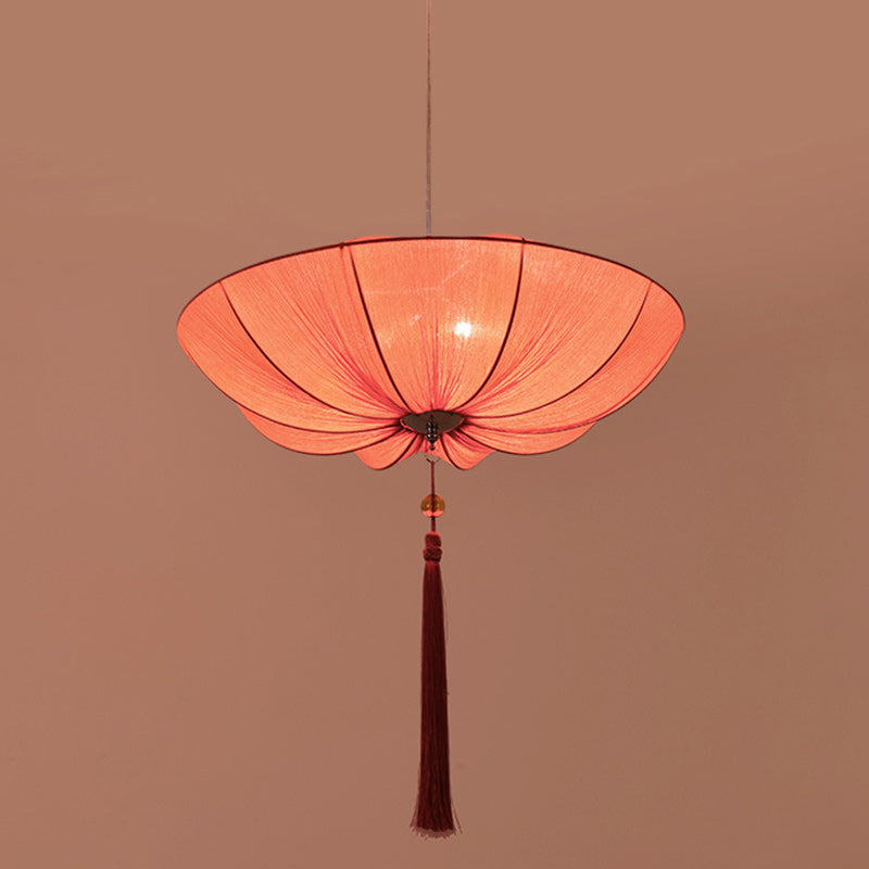 Traditional Chinese Lotus Petal Shape Fabric Iron 1/3-Light Chandeliers For Dining Room