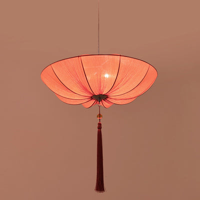 Traditioneller chinesischer Lampenschirm in Lotusblütenform aus Stoff, Hardware 1/3 - Licht Kronleuchter für Esszimmer 