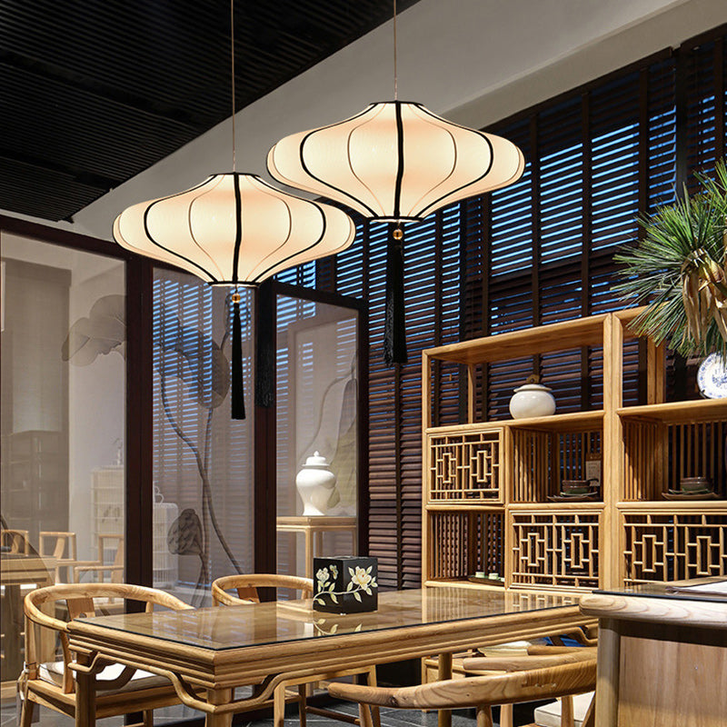 Traditionelle chinesische Laternenform Stoff Lampenschirm Hardware 1/3 - Licht Kronleuchter für Esszimmer 