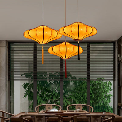 Pantalla de lámpara de tela con forma de linterna china tradicional, hardware de 1/3 - candelabro de luz para comedor 