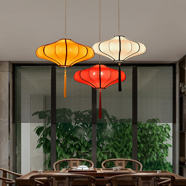 Traditionelle chinesische Laternenform Stoff Lampenschirm Hardware 1/3 - Licht Kronleuchter für Esszimmer 