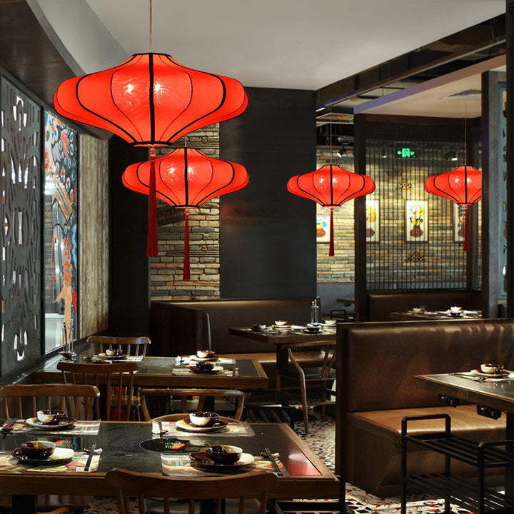 Traditionelle chinesische Laternenform Stoff Lampenschirm Hardware 1/3 - Licht Kronleuchter für Esszimmer 