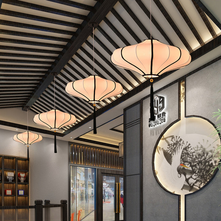 Traditionelle chinesische Laternenform Stoff Lampenschirm Hardware 1/3 - Licht Kronleuchter für Esszimmer 