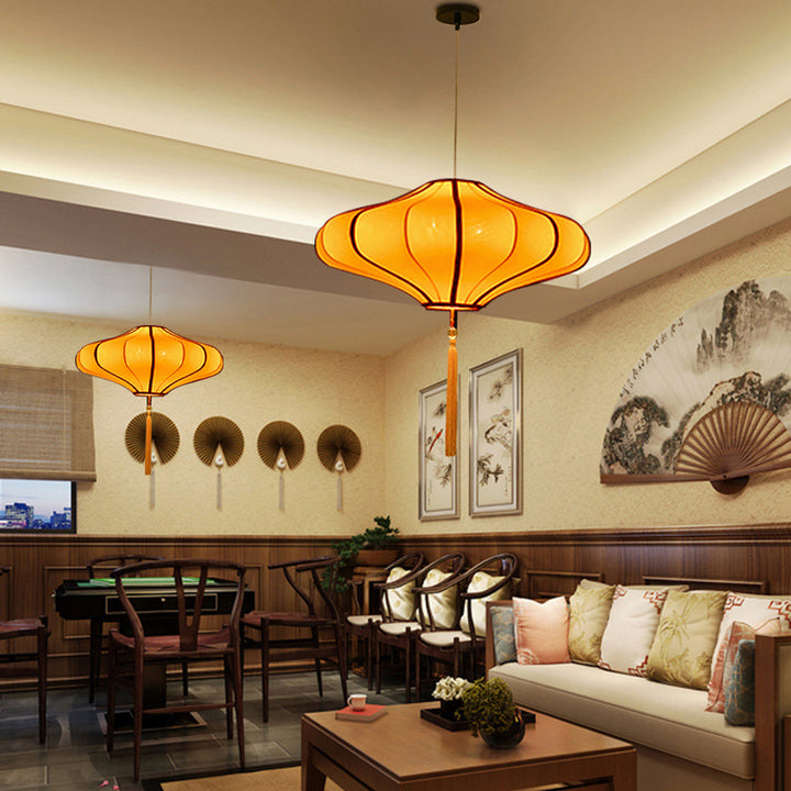 Traditionelle chinesische Laternenform Stoff Lampenschirm Hardware 1/3 - Licht Kronleuchter für Esszimmer 
