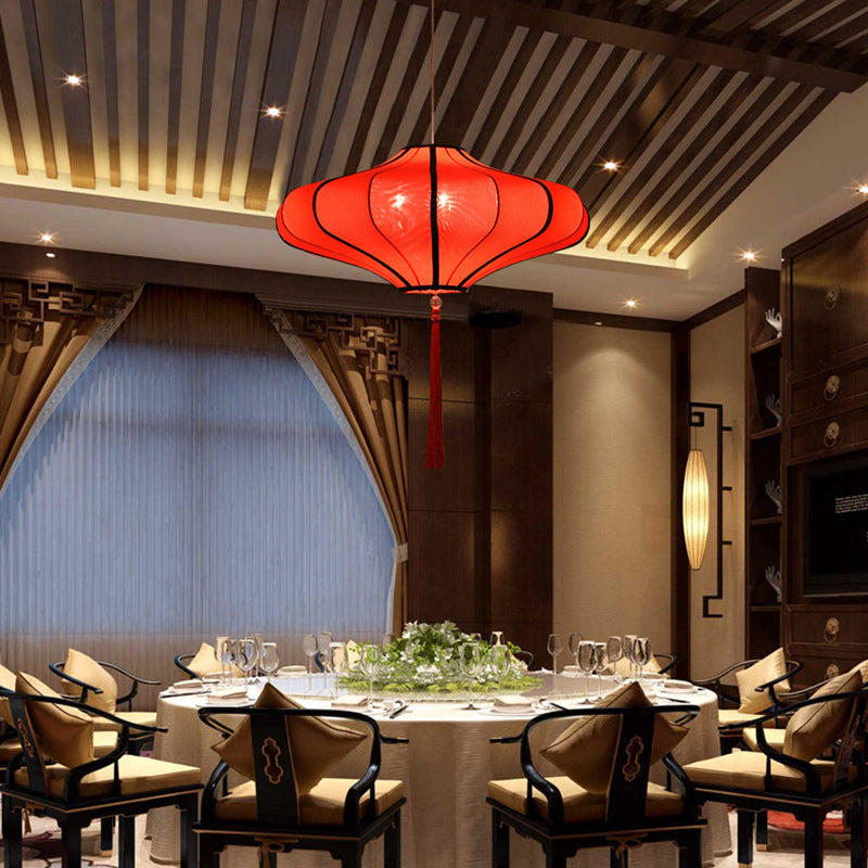 Traditionelle chinesische Laternenform Stoff Lampenschirm Hardware 1/3 - Licht Kronleuchter für Esszimmer 