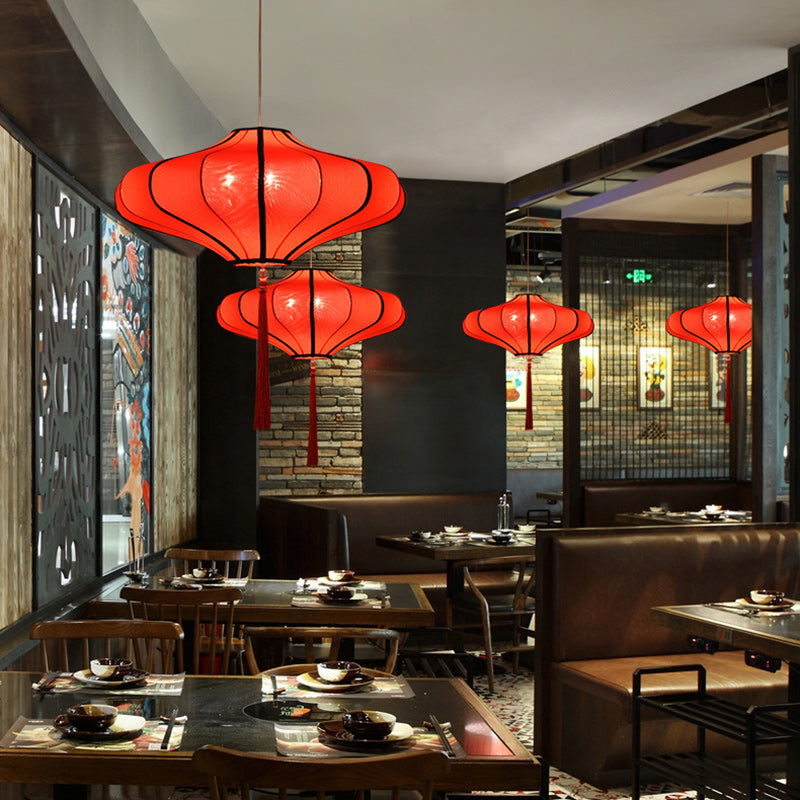 Traditionelle chinesische Laternenform Stoff Lampenschirm Hardware 1/3 - Licht Kronleuchter für Esszimmer 