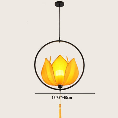 Traditionelle chinesische Lotus-Zylinder-Laterne Stofflampenschirm Eisen 1 - Licht Kronleuchter für Wohnzimmer 