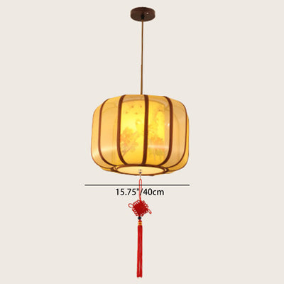 Traditionelle chinesische Lotus-Zylinder-Laterne Stofflampenschirm Eisen 1 - Licht Kronleuchter für Wohnzimmer 