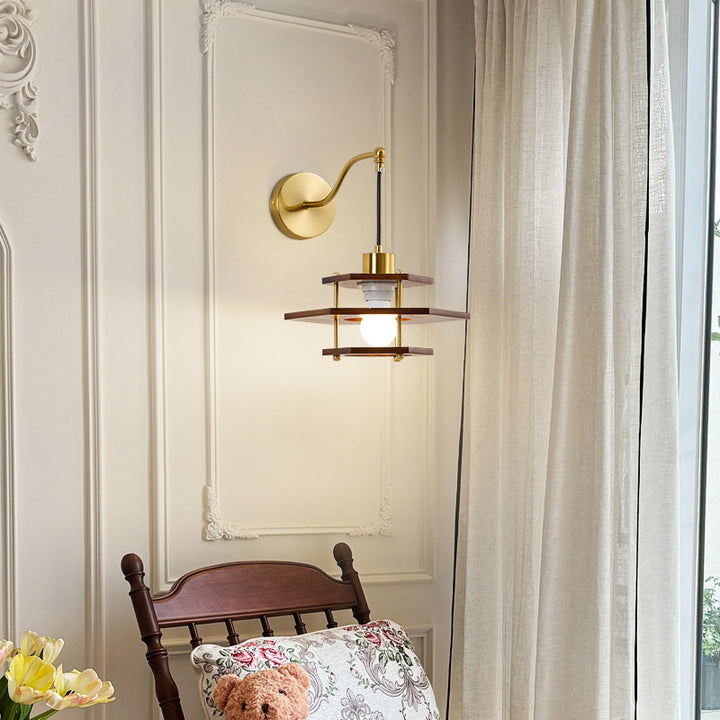 Traditionelle französische runde Sechseck-Aschenholz-Wandleuchte mit 1 Licht für das Wohnzimmer 