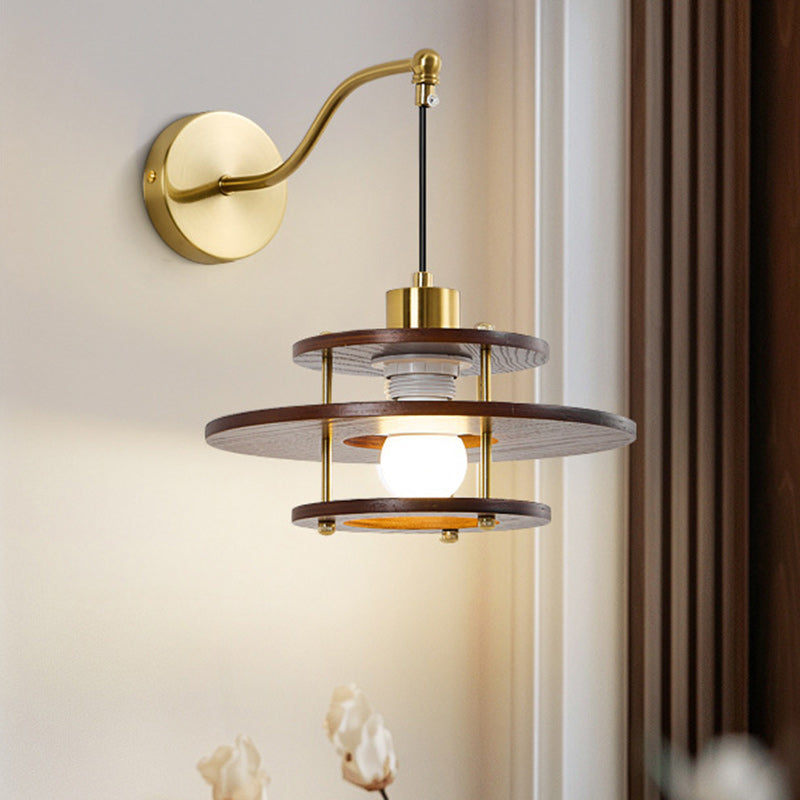 Traditionelle französische runde Sechseck-Aschenholz-Wandleuchte mit 1 Licht für das Wohnzimmer 