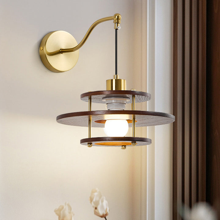 Traditionelle französische runde Sechseck-Aschenholz-Wandleuchte mit 1 Licht für das Wohnzimmer 