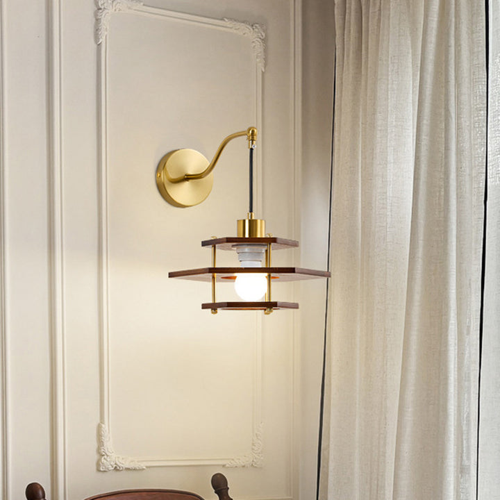 Traditionelle französische runde Sechseck-Aschenholz-Wandleuchte mit 1 Licht für das Wohnzimmer 
