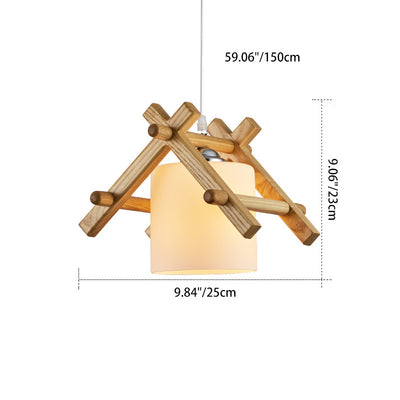 Traditional Japanese House Shape Ash Glass Lampshade 1 - Light Pendant Light For Dining Room