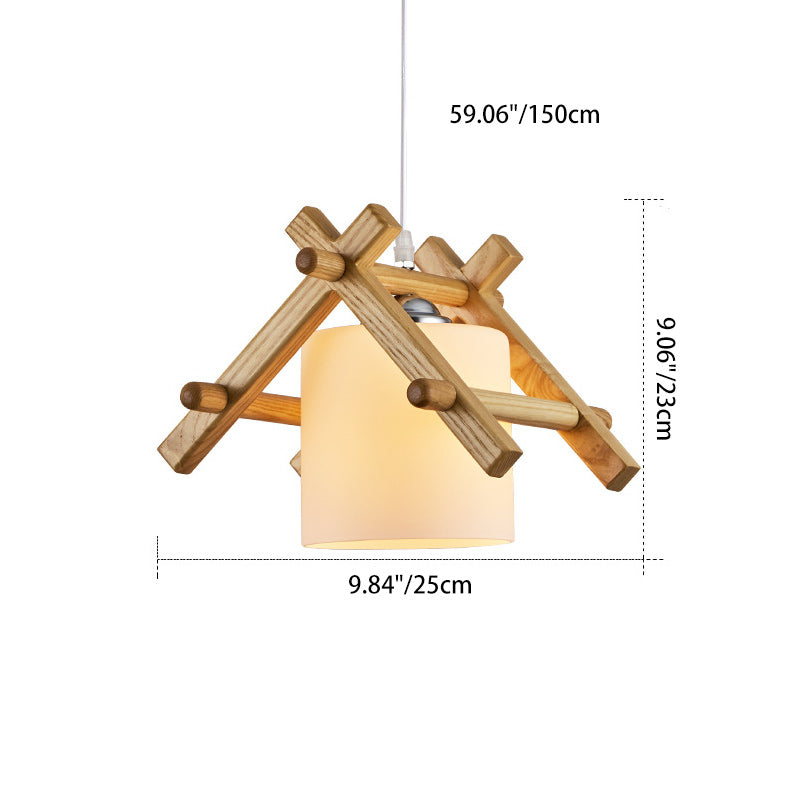 Traditional Japanese House Shape Ash Glass Lampshade 1 - Light Pendant Light For Dining Room