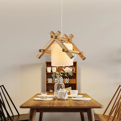 Traditional Japanese House Shape Ash Glass Lampshade 1 - Light Pendant Light For Dining Room