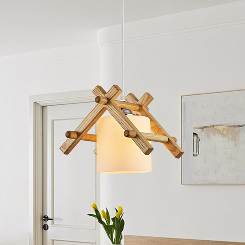 Traditional Japanese House Shape Ash Glass Lampshade 1 - Light Pendant Light For Dining Room